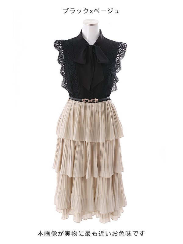 画像28: SALE!再入荷！バイカラーティアードワンピースドレス/レース/リボン/プリーツ/フレアー/ワンピース/ベルト/無地/胸元隠し/背中隠し/ミディアム丈/キャバドレス/パッド無し/【M-XLサイズ/1カラー】[OF03-X] 【YN】dz (28)