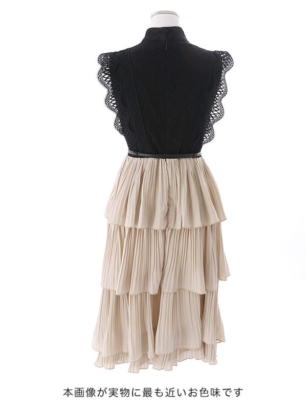 画像29: SALE!再入荷！バイカラーティアードワンピースドレス/レース/リボン/プリーツ/フレアー/ワンピース/ベルト/無地/胸元隠し/背中隠し/ミディアム丈/キャバドレス/パッド無し/【M-XLサイズ/1カラー】[OF03-X] 【YN】dz (29)