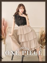 SALE!TOPカラー完売　再入荷!バイカラーティアードワンピースドレス/レース/リボン/プリーツ/フレアー/ワンピース/ベルト/無地/胸元隠し/背中隠し/ミディアム丈/キャバドレス/パッド無し/【S-XLサイズ/3カラー】[OF03-X] 【YN】dz