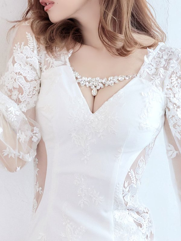 画像6: 選べる袖ドレス/フェイクシアー/ビジュー/スリットドレス /透け /刺繍/谷間見せ /ミニドレス /キャバドレス【S-Lサイズ/2タイプ】[OF03-X] 【YN】 (6)