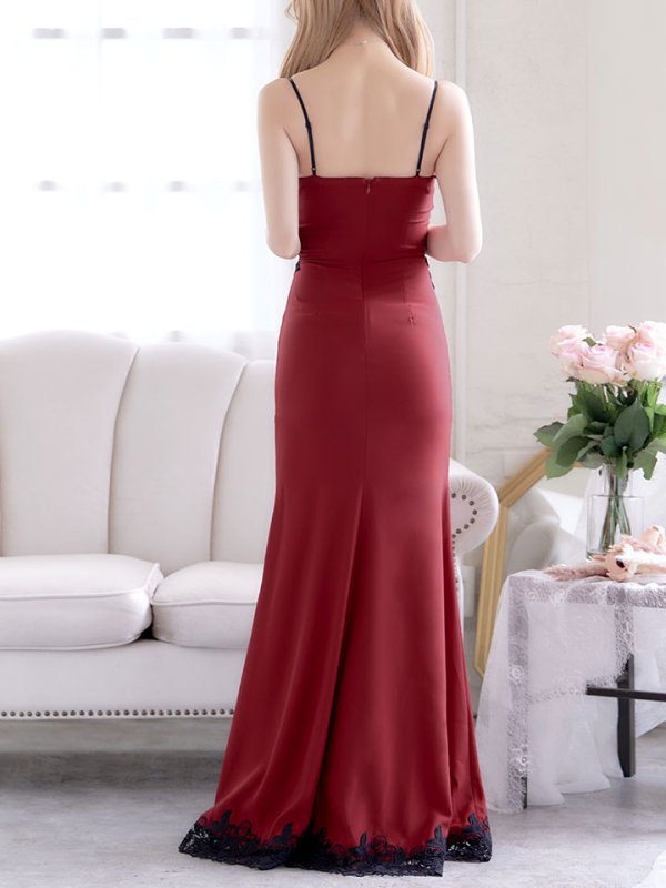 画像8: 花柄刺繍スピンドルスリットロングドレス /キャミソール/ノースリーブ/刺繍/透け/谷間見せ/タイト/ロングドレス /キャバドレス【S-Mサイズ/3カラー】[HC02] dzw (8)