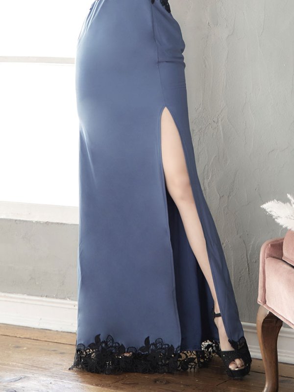 画像7: 花柄刺繍スピンドルスリットロングドレス /キャミソール/ノースリーブ/刺繍/透け/谷間見せ/タイト/ロングドレス /キャバドレス【S-Mサイズ/3カラー】[HC02] dzw (7)