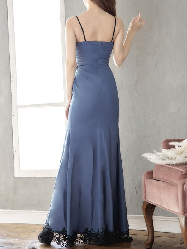 画像8: 花柄刺繍スピンドルスリットロングドレス /キャミソール/ノースリーブ/刺繍/透け/谷間見せ/タイト/ロングドレス /キャバドレス【S-Mサイズ/3カラー】[HC02] dzw (8)