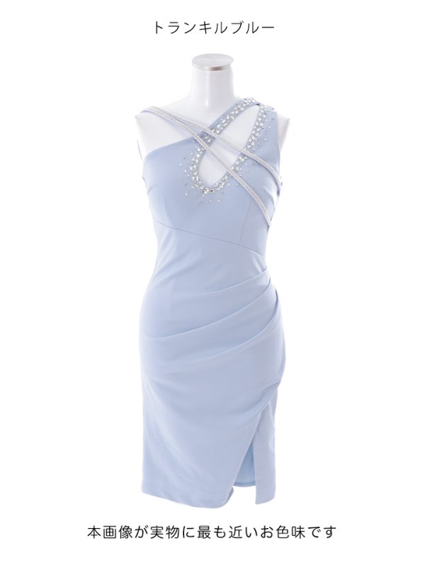 画像30: SALE!【新色登場！】ワンショルダーデコルテビジュードレス/ワンカラー/ストレッチ/ノースリーブ/谷間魅せ/タイト/ミニドレス/キャバドレス【S-Mサイズ/5カラー】[HC02-U] 【YN】dzw (30)