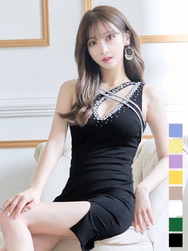 画像3: SALE!ワンショルダーデコルテビジュードレス/ワンカラー/ストレッチ/ノースリーブ/谷間魅せ/タイト/ミニドレス/キャバドレス【S-Mサイズ/5カラー】】[HC02-U] 【YN】dzw (3)