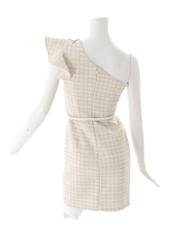 画像16: SALE!再入荷！ワンショルダーデコルテ刺繍ドレス/ツイード/フェイクスリット/ベルト/タイトスカート/上品/華やか/谷間魅せ/ミニドレス/キャバドレス【S-Lサイズ/2カラー】[OF03-X] 【YN】 (16)