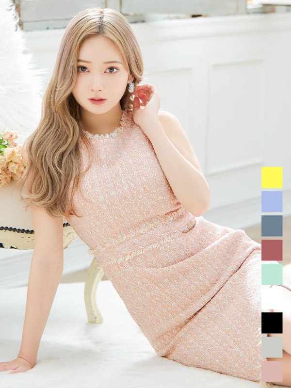 画像1: SALE!ノースリーブツイードドレス/スリット/胸元隠し/背中隠し/ミニドレス/キャバドレス/ワンピース【S-Lサイズ/9カラー】[OF03] 【YN】 (1)