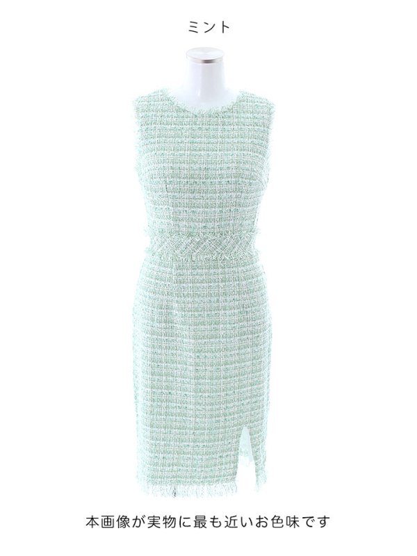 画像42: SALE!ノースリーブツイードドレス/スリット/胸元隠し/背中隠し/ミニドレス/キャバドレス/ワンピース【S-Lサイズ/9カラー】[OF03] 【YN】 (42)