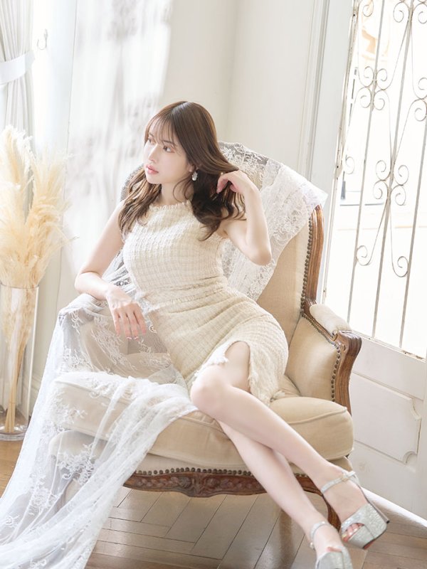 画像12: SALE!ノースリーブツイードドレス/スリット/胸元隠し/背中隠し/ミニドレス/キャバドレス/ワンピース【S-Lサイズ/9カラー】[OF03] 【YN】dzw (12)