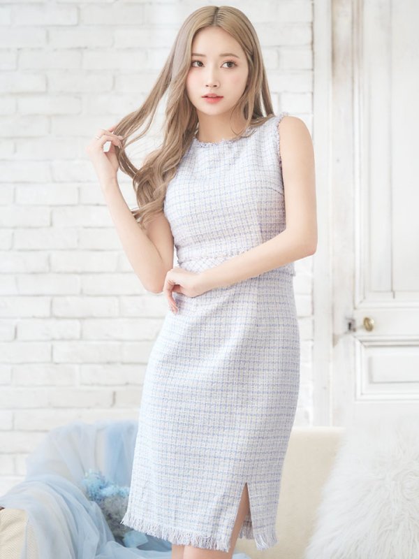 画像23: SALE!ノースリーブツイードドレス/スリット/胸元隠し/背中隠し/ミニドレス/キャバドレス/ワンピース【S-Lサイズ/9カラー】[OF03] 【YN】 (23)