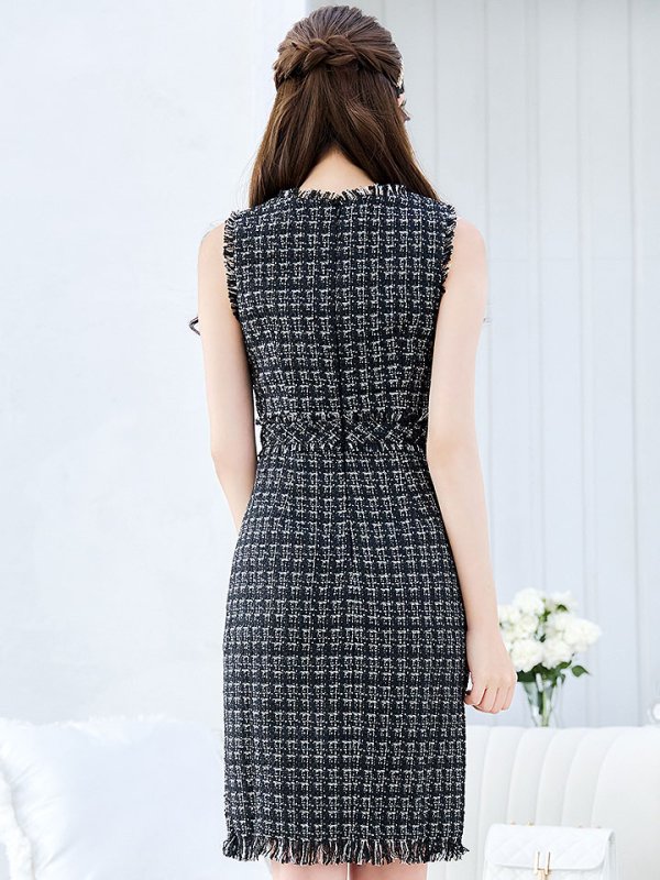 画像15: SALE!ノースリーブツイードドレス/スリット/胸元隠し/背中隠し/ミニドレス/キャバドレス/ワンピース【S-Lサイズ/9カラー】[OF03] 【YN】dzw (15)