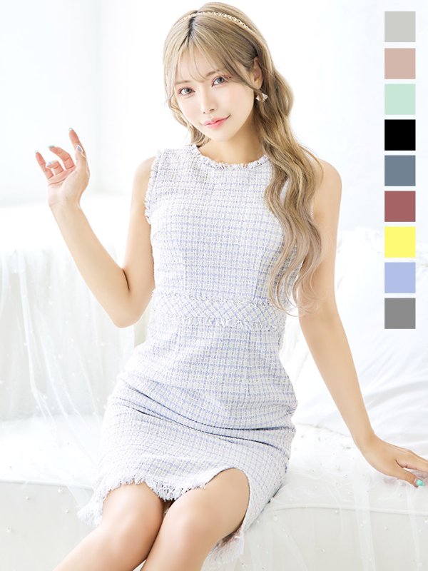 画像3: SALE!ノースリーブツイードドレス/スリット/胸元隠し/背中隠し/ミニドレス/キャバドレス/ワンピース【S-Lサイズ/9カラー】[OF03] 【YN】 (3)