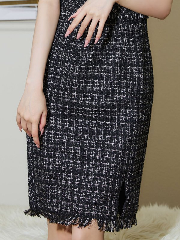 画像15: SALE!ノースリーブツイードドレス/スリット/胸元隠し/背中隠し/ミニドレス/キャバドレス/ワンピース【S-Lサイズ/9カラー】[OF03] 【YN】 (15)