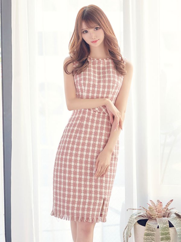 画像5: SALE!ツイードノースリーブワンピースドレス/チェック柄/ツイード/ノースリーブ/胸元隠し/背中隠し/ミディアム丈/タイト/キャバドレス/ミディアムドレス【S-Lサイズ/3カラー】[OF03] 【YN】dz (5)