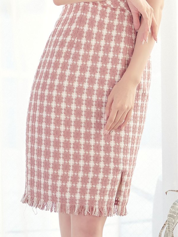 画像7: SALE!ツイードノースリーブワンピースドレス/チェック柄/ツイード/ノースリーブ/胸元隠し/背中隠し/ミディアム丈/タイト/キャバドレス/ミディアムドレス【S-Lサイズ/3カラー】[OF03] 【YN】dz (7)