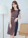 画像16: SALE!バイカラーツイードノースリーブワンピースドレス/チェック柄/ツイード/ノースリーブ/胸元隠し/背中隠し/タイト/ミディアム/キャバドレス/パッド無し/ミニドレス【S-Lサイズ/3カラー】[OF03-X] 【YN】dzw (16)
