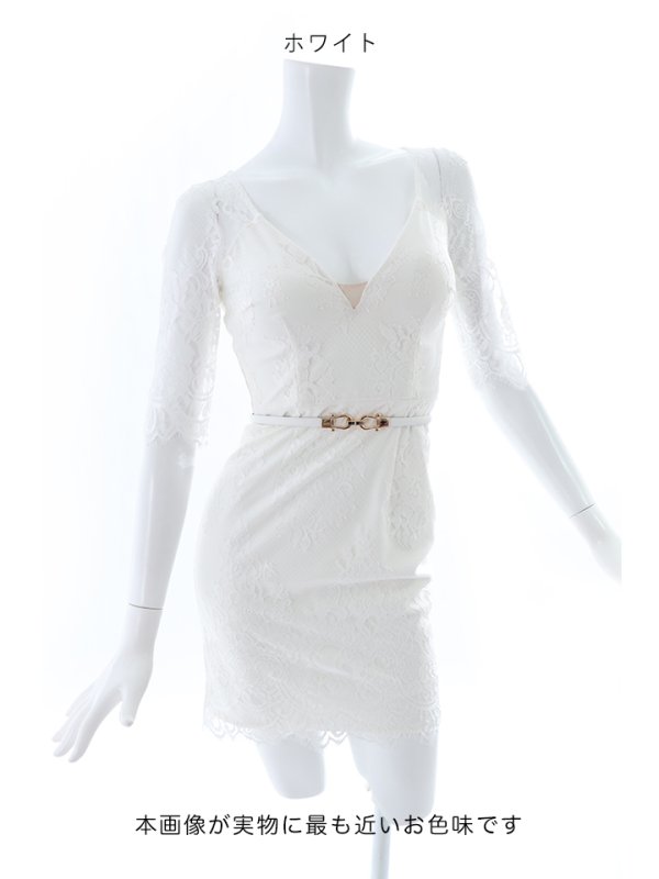 画像16: SALE!新色登場!総レース/ベルト/深Vカット/谷間魅せ/背中魅せ/ロングスリーブ/タイト/キャバドレス/ミニドレス【S-Lサイズ/3カラー】[HC02-U]【YN】 (16)
