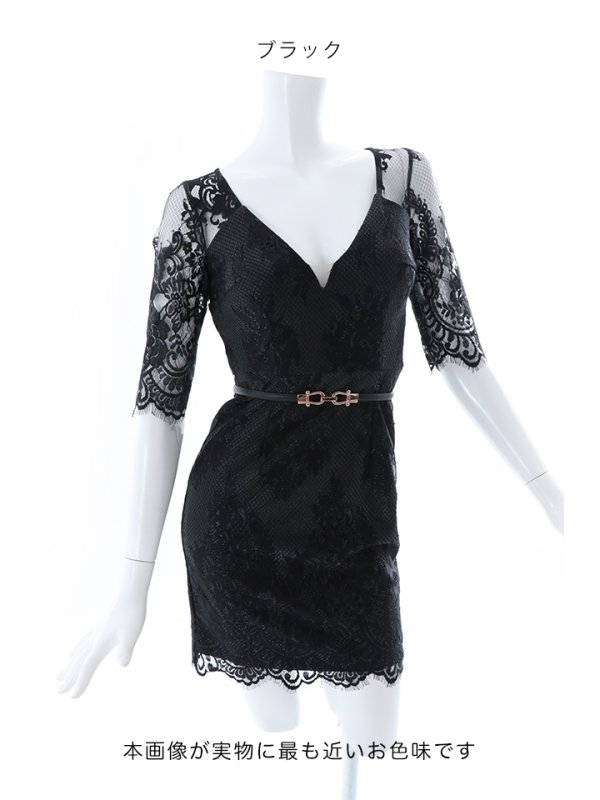 画像17: SALE!新色登場!総レース/ベルト/深Vカット/谷間魅せ/背中魅せ/ロングスリーブ/タイト/キャバドレス/ミニドレス【S-Lサイズ/3カラー】[HC02-U]【YN】 (17)