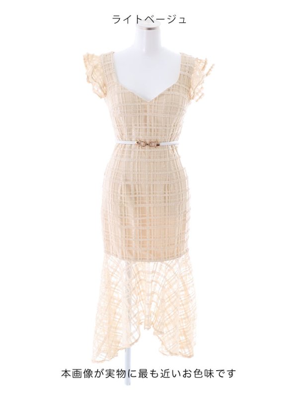 画像15: 【sifeel/シフィール】チェック柄レース/フリル/ベルト付/背中隠し/ワンピース/マーメイドスカート/キャバドレス/ミディアムドレス【S-XLサイズ/2カラー】[OF03-X] 【YN】 (15)