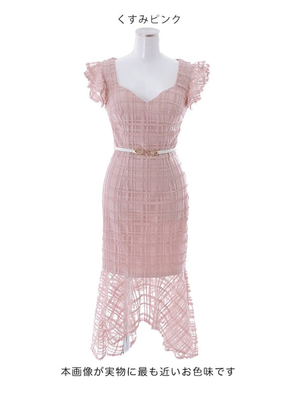 画像14: 【sifeel/シフィール】チェック柄レース/フリル/ベルト付/背中隠し/ワンピース/マーメイドスカート/キャバドレス/ミディアムドレス【S-XLサイズ/2カラー】[OF03-X] 【YN】 (14)