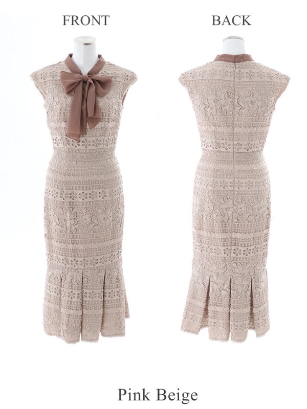 画像11: SALE!Lサイズあり!! マーメイド/ リボンネック/ フラワーレース/ ノースリーブ/ ワンピース/ ミモレ丈/ タイト/ ミディアムドレス/ キャバドレス/パッド無し/[OF03-X] (11)