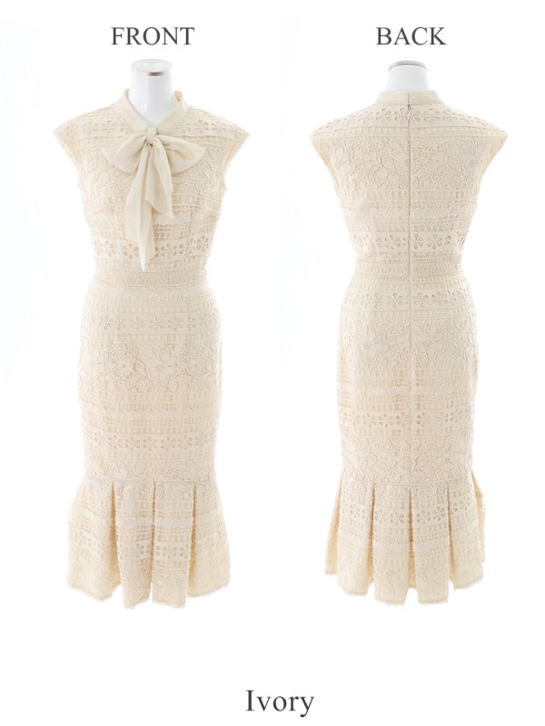 画像10: SALE!Lサイズあり!! マーメイド/ リボンネック/ フラワーレース/ ノースリーブ/ ワンピース/ ミモレ丈/ タイト/ ミディアムドレス/ キャバドレス/パッド無し/[OF03-X] (10)