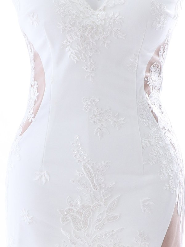 画像20: 選べる袖ドレス/フェイクシアー/ビジュー/スリットドレス /透け /刺繍/谷間見せ /ミニドレス /キャバドレス【S-Lサイズ/2タイプ】[OF03-X] 【YN】 (20)