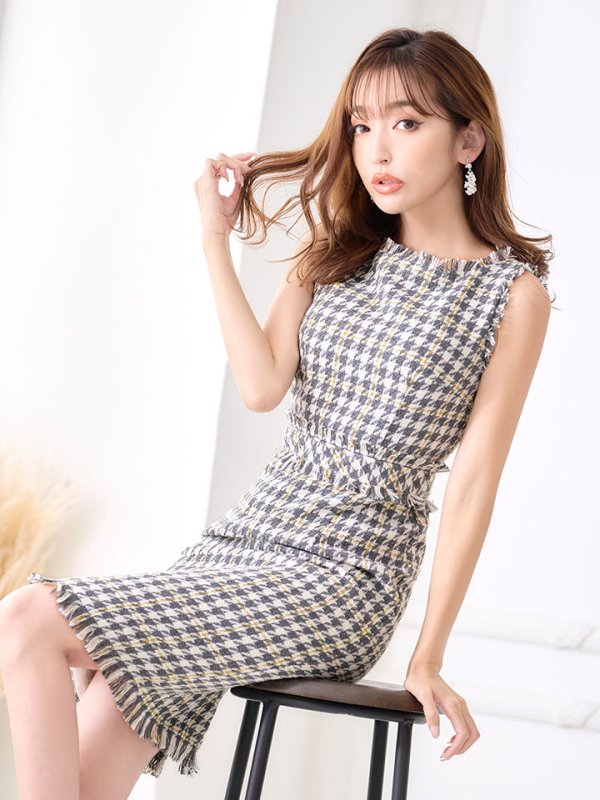 画像12: SALE!ノースリーブツイードドレス/胸元隠し/背中隠し/ミニドレス/キャバドレス/ワンピース【S-Lサイズ/3カラー】[OF03] [YN] (12)