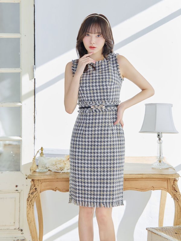 画像5: SALE!ノースリーブツイードドレス/胸元隠し/背中隠し/ミニドレス/キャバドレス/ワンピース【S-Lサイズ/3カラー】[OF03] [YN] (5)