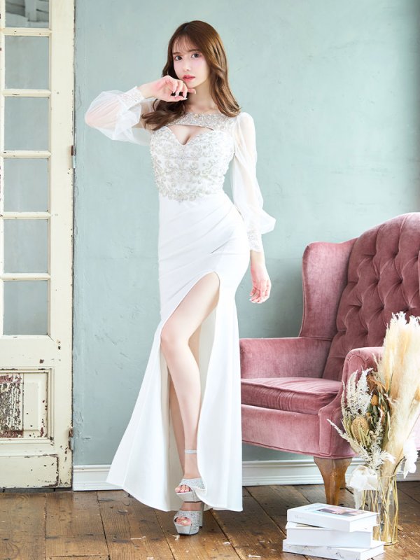 画像5: SALE!【選べるスカート丈ドレス】刺繍シアーカットアウトドレス/レース/刺繍/透け/カットアウト/アシンメトリー/谷間見せ/タイト/ミニドレス/キャバドレス【S-Lサイズ/2タイプ/2カラー】[HC02-X] 【YN】dzw (5)