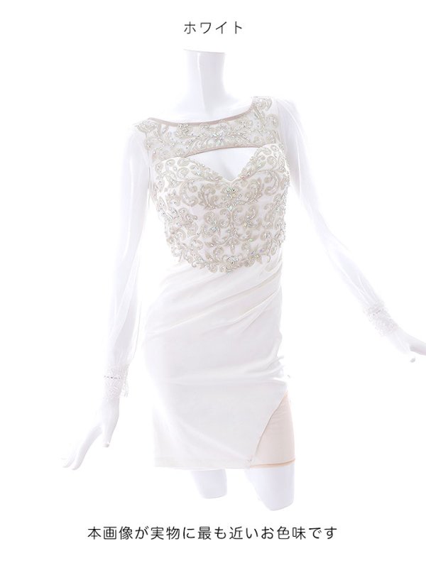 画像12: SALE!【選べるスカート丈ドレス】刺繍シアーカットアウトドレス/レース/刺繍/透け/カットアウト/アシンメトリー/谷間見せ/タイト/ミニドレス/キャバドレス【S-Lサイズ/2タイプ/2カラー】[HC02-X] 【YN】dzw (12)