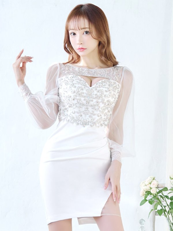 画像7: SALE!【選べるスカート丈ドレス】刺繍シアーカットアウトドレス/レース/刺繍/透け/カットアウト/アシンメトリー/谷間見せ/タイト/ミニドレス/キャバドレス【S-Lサイズ/2タイプ/2カラー】[HC02-X] 【YN】dzw (7)