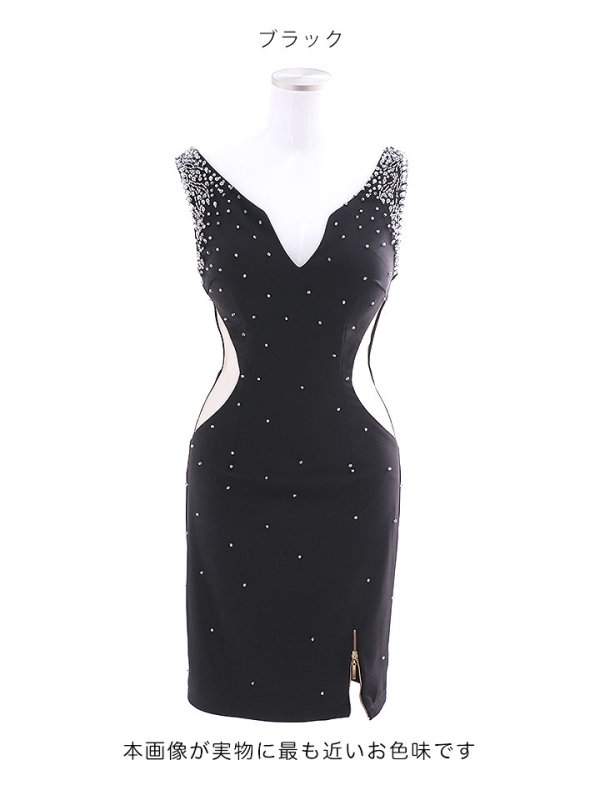 画像15: SALE!ビジューサイドシアーノースリーブドレス/ファスナー/ノースリーブ/透け/無地/ストレッチ/サイドシアー/谷間見せ/タイト/ミニドレス/キャバドレス【S-Mサイズ/2カラー】[HC02-U] 【YN】dzw (15)
