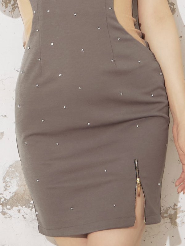 画像6: SALE!ビジューサイドシアーノースリーブドレス/ファスナー/ノースリーブ/透け/無地/ストレッチ/サイドシアー/谷間見せ/タイト/ミニドレス/キャバドレス【S-Mサイズ/2カラー】[HC02-U] 【YN】dzw (6)