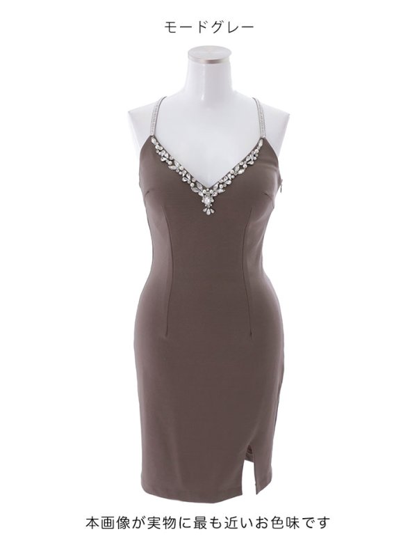 画像16: SALE!ワンカラーバックレースミニドレス/無地/ノースリーブ/キャミソール/ビジュー/レース/スリット/谷間見せ/背中見せ/タイト/ミニドレス/キャバドレス【S-Lサイズ/3カラー】[HC02] 【YN】dzj (16)