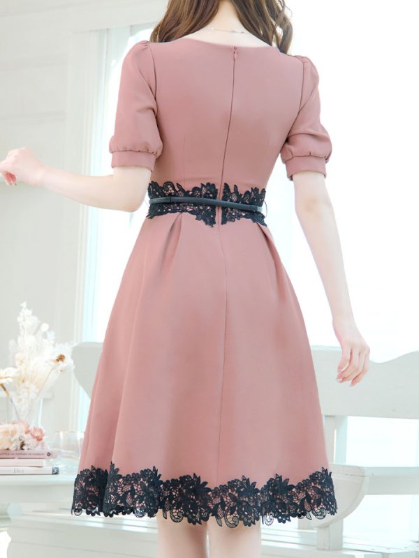 画像17: SALE!【sifeel/シフィール】Aラインワンピースドレス/フレアー/ジップアップ/刺繍レース/ベルト/谷間隠し/背中隠し/ミディアムドレス/キャバドレス/パッド無し【S-XLサイズ/3カラー】[OF03-X] 【YN】dzw (17)