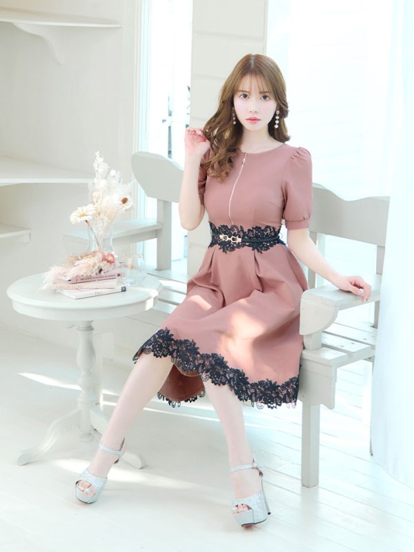 画像7: SALE!【sifeel/シフィール】Aラインワンピースドレス/フレアー/ジップアップ/刺繍レース/ベルト/谷間隠し/背中隠し/ミディアムドレス/キャバドレス/パッド無し【S-XLサイズ/3カラー】[OF03-X] 【YN】dzw (7)