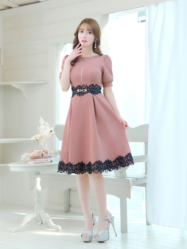 画像8: SALE!【sifeel/シフィール】Aラインワンピースドレス/フレアー/ジップアップ/刺繍レース/ベルト/谷間隠し/背中隠し/ミディアムドレス/キャバドレス/パッド無し【S-XLサイズ/3カラー】[OF03-X] 【YN】dzw (8)