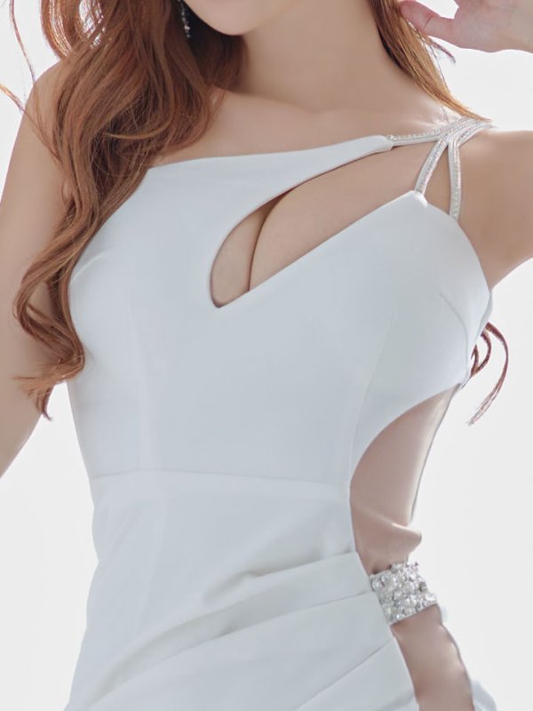 画像5: SALE!ビジュー/胸元見せ/タイト/サイドシアー/上品/セクシー/ストレッチ/無地/キャバドレス/ミニドレス【S-Lサイズ/2カラー】[[OF03-X] 【YN】 (5)