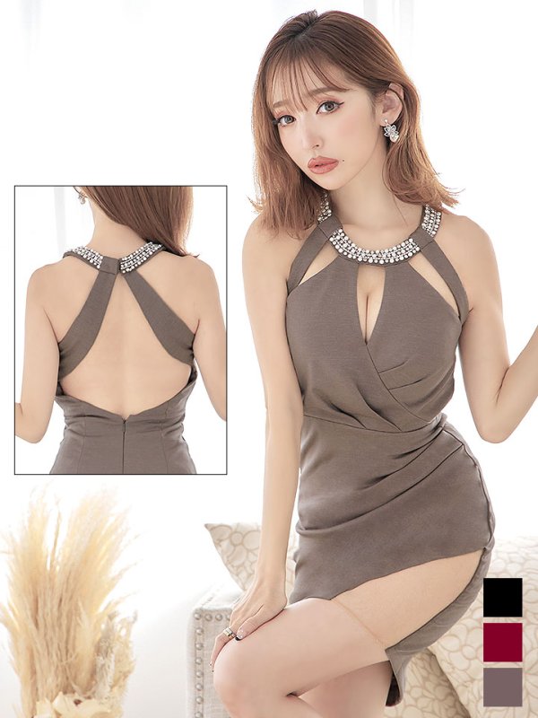 画像2: SALE!ゴージャスデコルテカットアウトドレス/ノースリーブ/ビジュー/ストレッチ/谷間見せ/背中見せ/透け/タイト/ミニドレス/キャバドレス【XS-Lサイズ/3カラー】[HC02-X] 【YN】dzw (2)