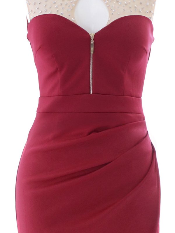 画像27: SALE!【新色登場】ワンカラー/シアー/ジップアップ/ビジュー/谷間見せ/ノースリーブ/ロングドレス/キャバドレス 【S-Mサイズ/5カラー】[HC02-X] 【YN】dzw (27)