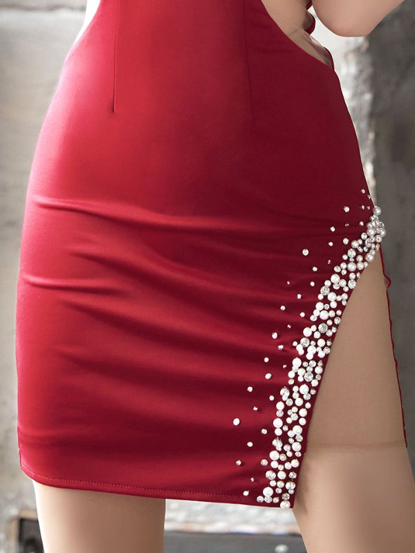 画像6: SALE!ワンカラービジュードレス/サイドシアー/谷間見せ/背中見せ/ノースリーブ/ミニドレス/キャバドレス 【XS-Lサイズ/3カラー】[OF03-X] 【YN】dzw (6)