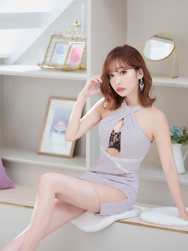 画像11: SALE!ラメドレス/ホルターネック/ビジュー/ストレッチ/スリット/ワンカラー/谷間見せ/背中見せ/タイト/ ミニドレス/ キャバドレス【S-Lサイズ/2カラー】[HC02] 【YN】dzw (11)