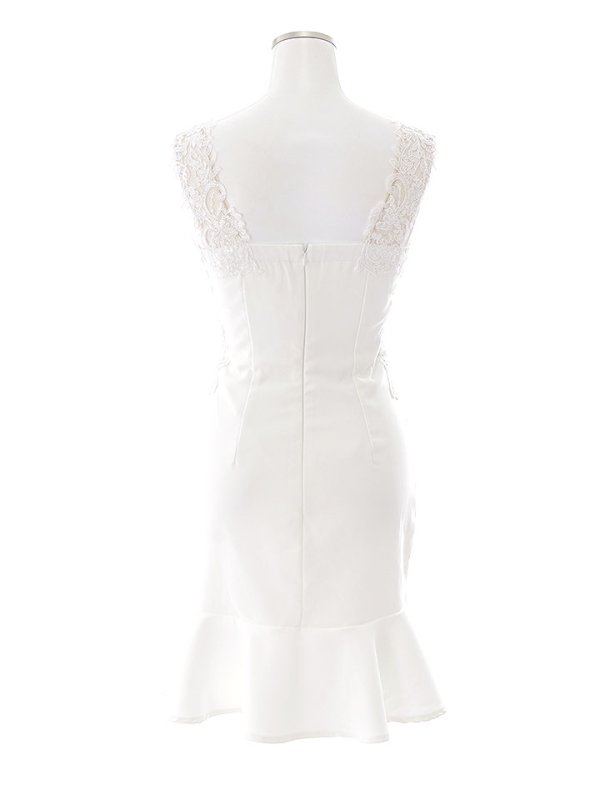 画像14: 【送料無料！】ヌーディーホワイト刺繍レースドレス/ノースリーブ/花柄刺繍/スパンコール/谷間見せ/タイト/マーメイド/ミニドレス/キャバドレス 【XS-Mサイズ/1カラー】[HC02-U] 【YN】dzw (14)