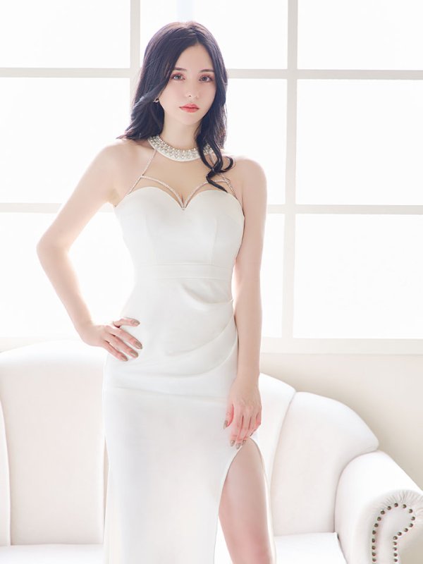 画像20: SALE!ホルターネックロングドレス/ワンカラー/シアー/ビジュー/ノースリーブ/背中見せ/谷間見せ/ロングドレス/キャバドレス 【S-Lサイズ/2カラー】[HC02-X] 【YN】dzk (20)