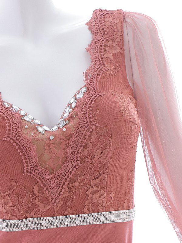 画像31: 【送料無料！】新色登場！刺繍ボリュームシアーチュールスリーブドレス/刺繍レース/ビジュー/谷間見せ/ロングドレス/キャバドレス【S-Lサイズ/2カラー】[HC02]  【YN】dzw (31)