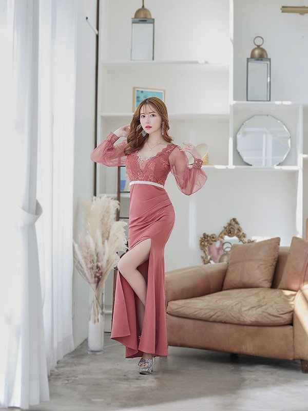 画像20: 【送料無料！】新色登場！刺繍ボリュームシアーチュールスリーブドレス/刺繍レース/ビジュー/谷間見せ/ロングドレス/キャバドレス【S-Lサイズ/4カラー】[HC02]  【YN】dzw (20)