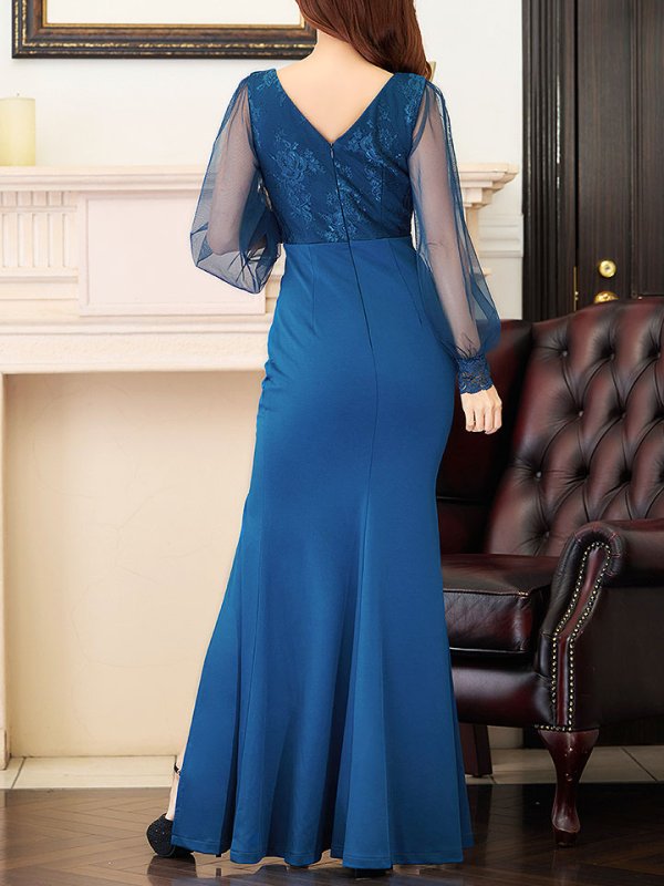 画像9: 【送料無料！】新色登場！刺繍ボリュームシアーチュールスリーブドレス/刺繍レース/ビジュー/谷間見せ/ロングドレス/キャバドレス【S-Lサイズ/4カラー】[HC02]  【YN】dzw (9)