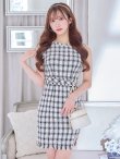 画像1: SALE!チェックツイードワンピースドレス/ノースリーブ/スリット/胸元隠し/背中隠し/タイト/ミディアムドレス/キャバドレス/ミニドレス【S-Lサイズ/2カラー】[OF03-X]【YN】dzw (1)