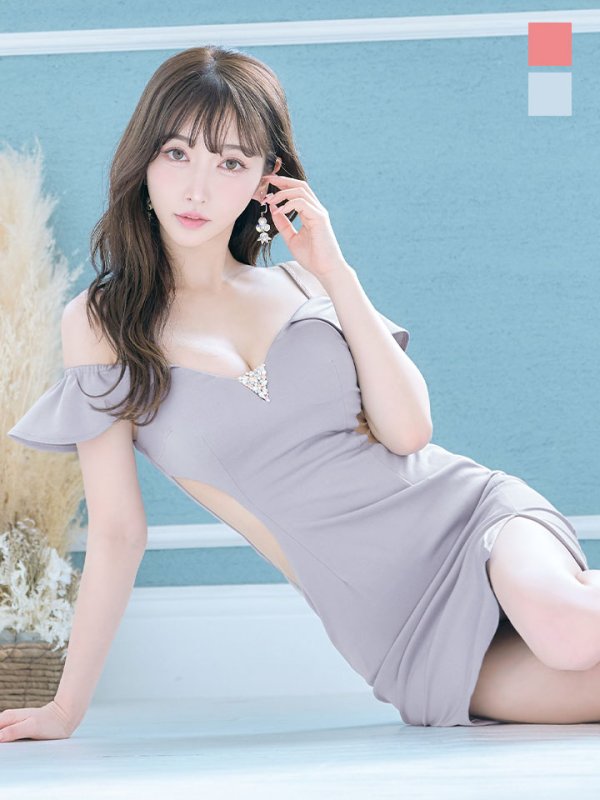 画像1: SALE!ベアフリルドレス/ビジュー/サイド透け/シアー/スリット有り/谷間見せ/背中見せ/ミニドレス/キャバドレス【S-Mサイズ/2カラー】[OF03-U] 【YN】dzj (1)
